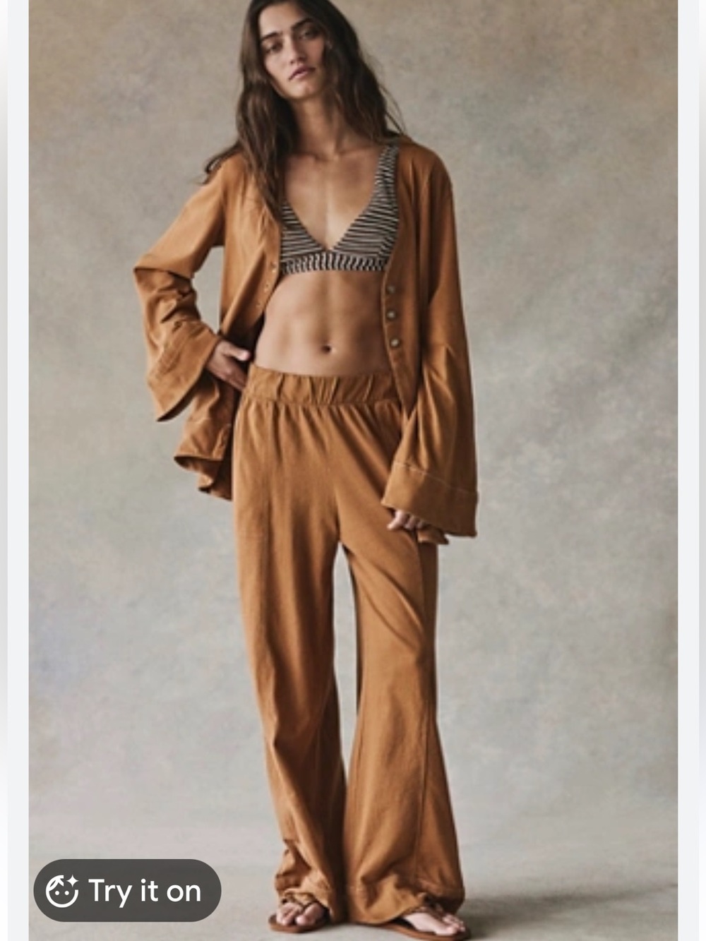 NWT Free People Strada Pant Set Cozy Caramel cotton   $108